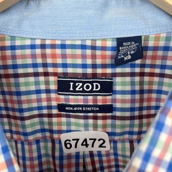IZOD Shirt Mens XL Non Iron Stretch Poplin Plaid Button Up Cotton Blend Blue - Picture 15 of 15